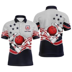 Mens Polo Bowling Shirts Custom American Flag&hellip;