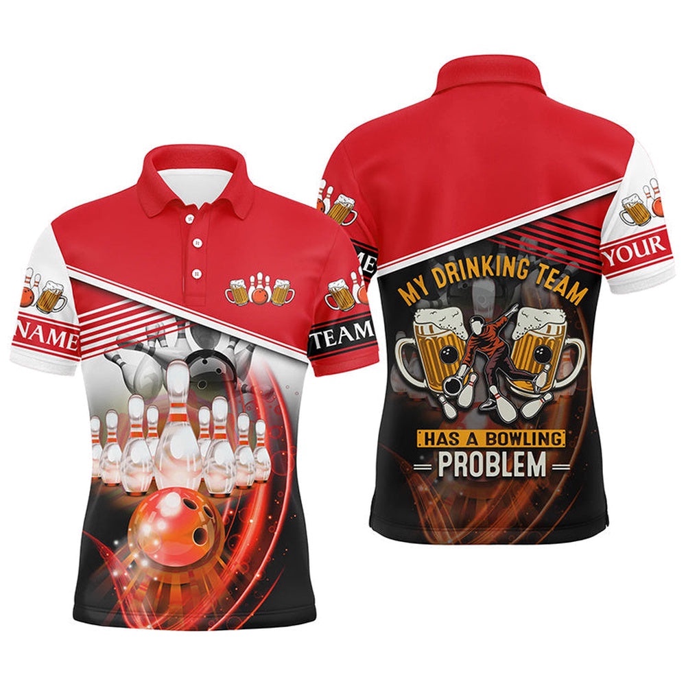 Mens Polo Bowling Shirts Custom My Drinking Team Has A Bowling Problem Team League Polo Shirt Red, Personalized Bowling Team Shirt Mens Polo Bowling Shirts Custom My Drinking Team Has A Bowling Problem Team League Polo Shirt Red, Personalized Bowling Team Shirt
