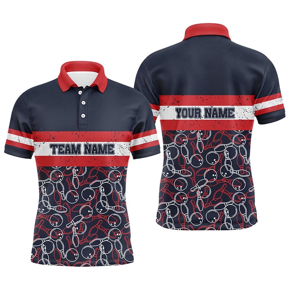 Mens Polo Bowling Shirts Custom Name Red And Blue Vintage Bowling Team Bowlers Polo Shirt, Personalized Bowling Team Shirt Mens Polo Bowling Shirts Custom Name Red And Blue Vintage Bowling Team Bowlers Polo Shirt, Personalized Bowling Team Shirt