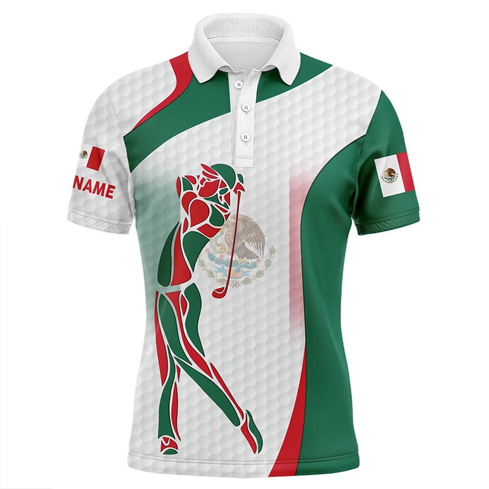 Mexican Flag Men’s Golf Polo Shirts Custom Patriotic Golf Shirts For Men, Unique Men’s Golf Apparel, Golf Polo Shirt, Golf Shirts