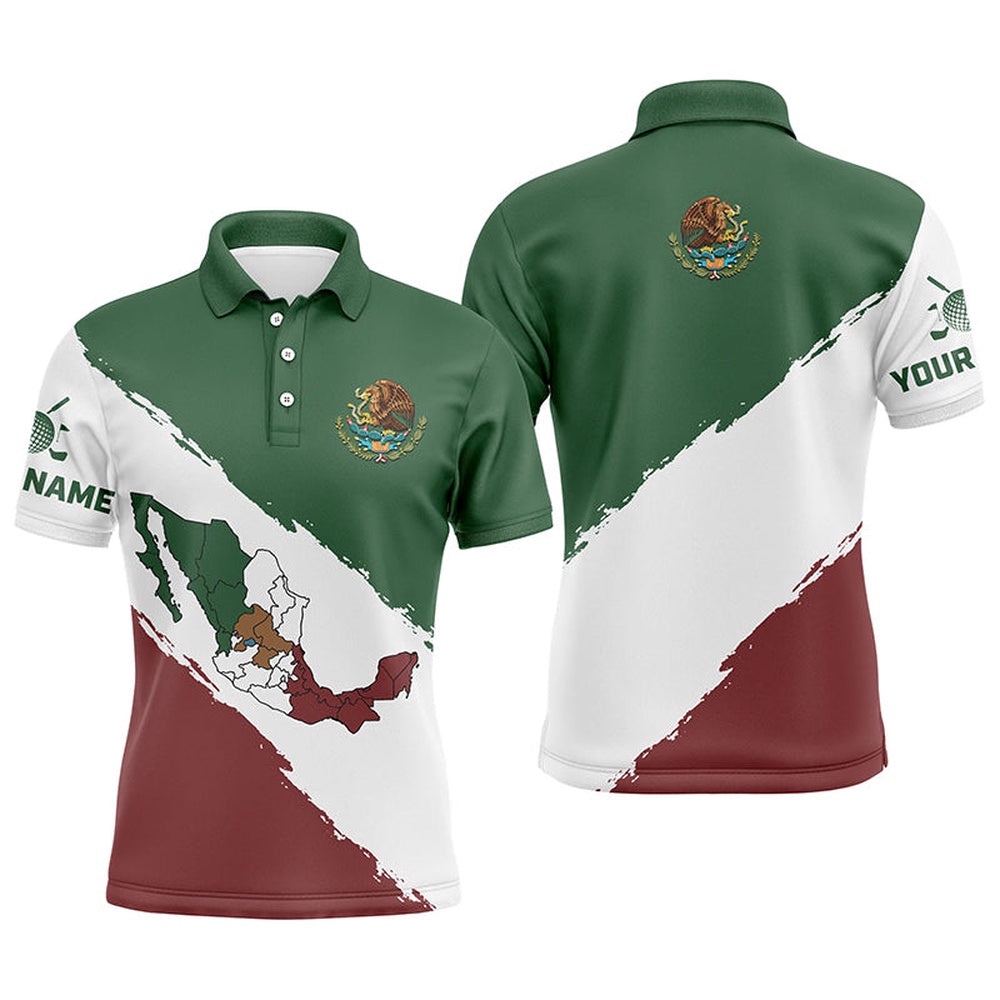 Mexico Map Men’s Golf Polo Shirts Patriotic Mexican Flag Golf Shirts For Men Best Golf Gifts, Golf Polo Shirt, Golf Shirts