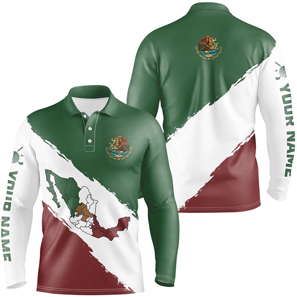 Mexico Map Men’s Golf Polo Shirts Patriotic Mexican Flag Golf Shirts For Men Best Golf Gifts, Golf Polo Shirt, Golf Shirts