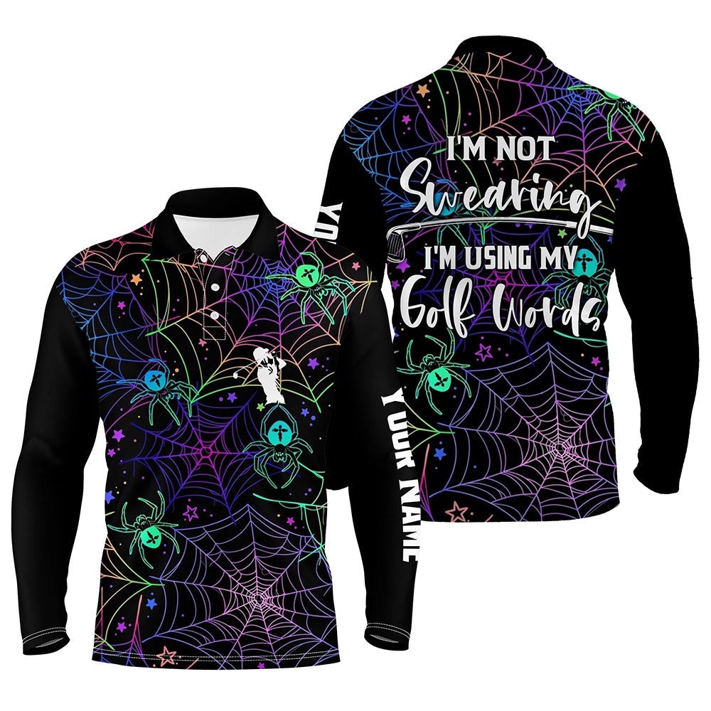 Multicolor Halloween Men Golf Polo Shirt For Men, Funny Golf Shirt With Sayings, Golf Polo Shirt, Golf Shirts