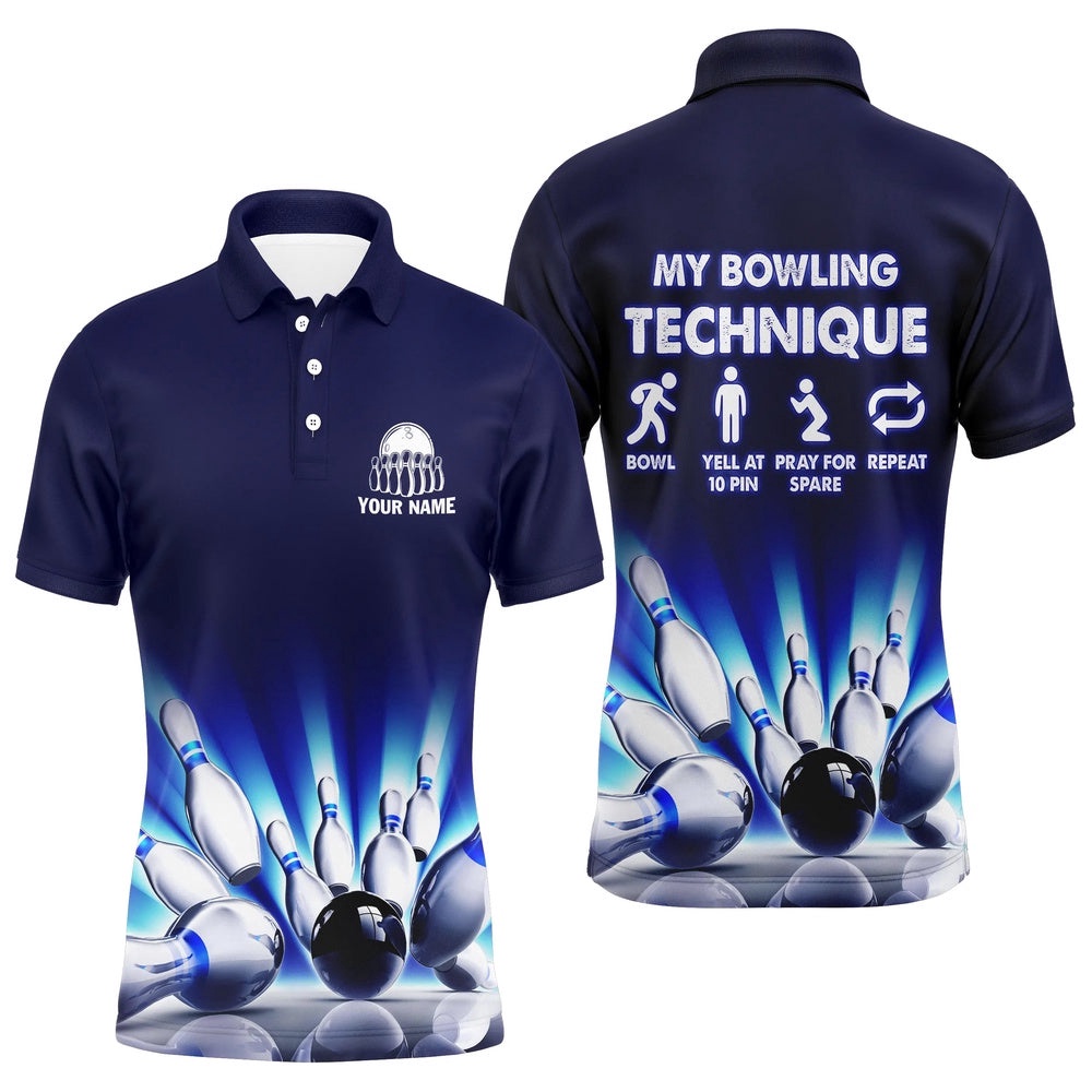 My Bowling Technique Custom Funny Bowling Polo Shirts For Men, Team Bowling Polo Shirt, Personalized Bowling Team Shirt