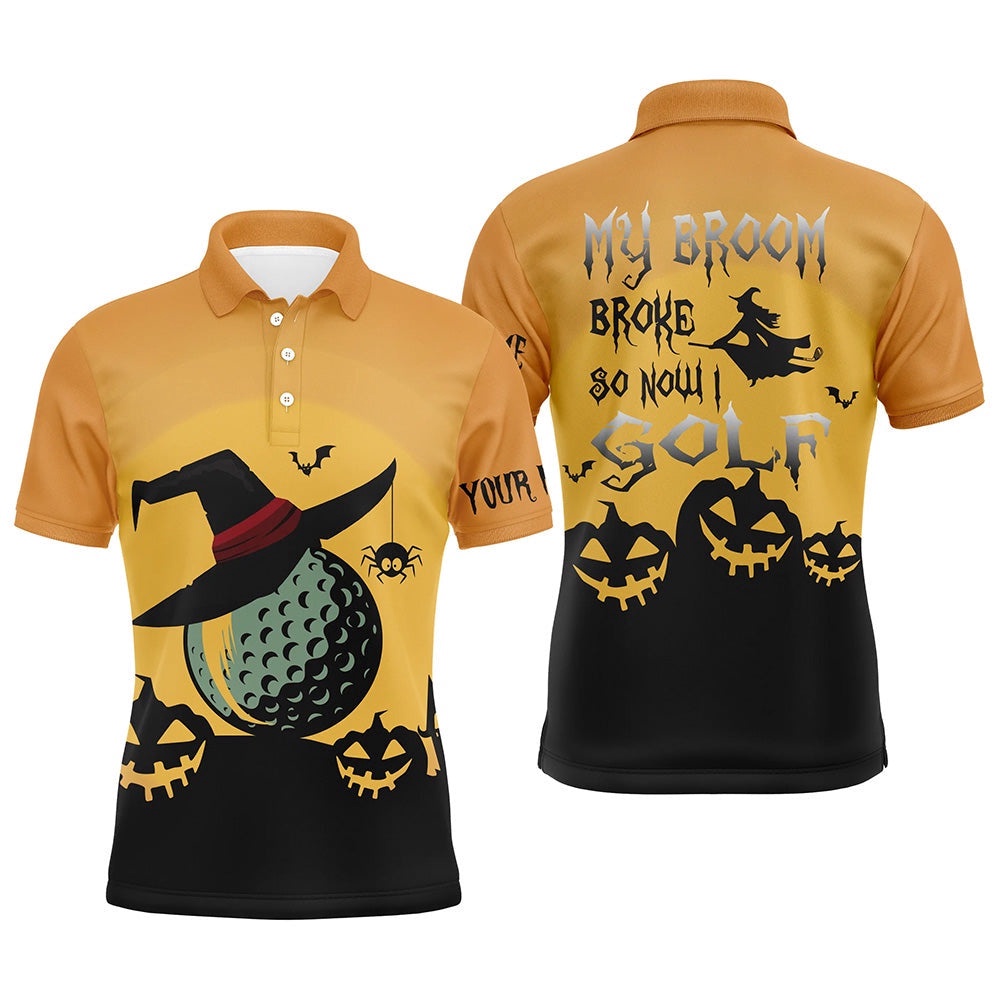 My Broom Broke So Now I Golf Orange Men’s Halloween Polo Shirts Witch Scary Golf Gifts For Men, Golf Polo Shirt, Golf Shirts