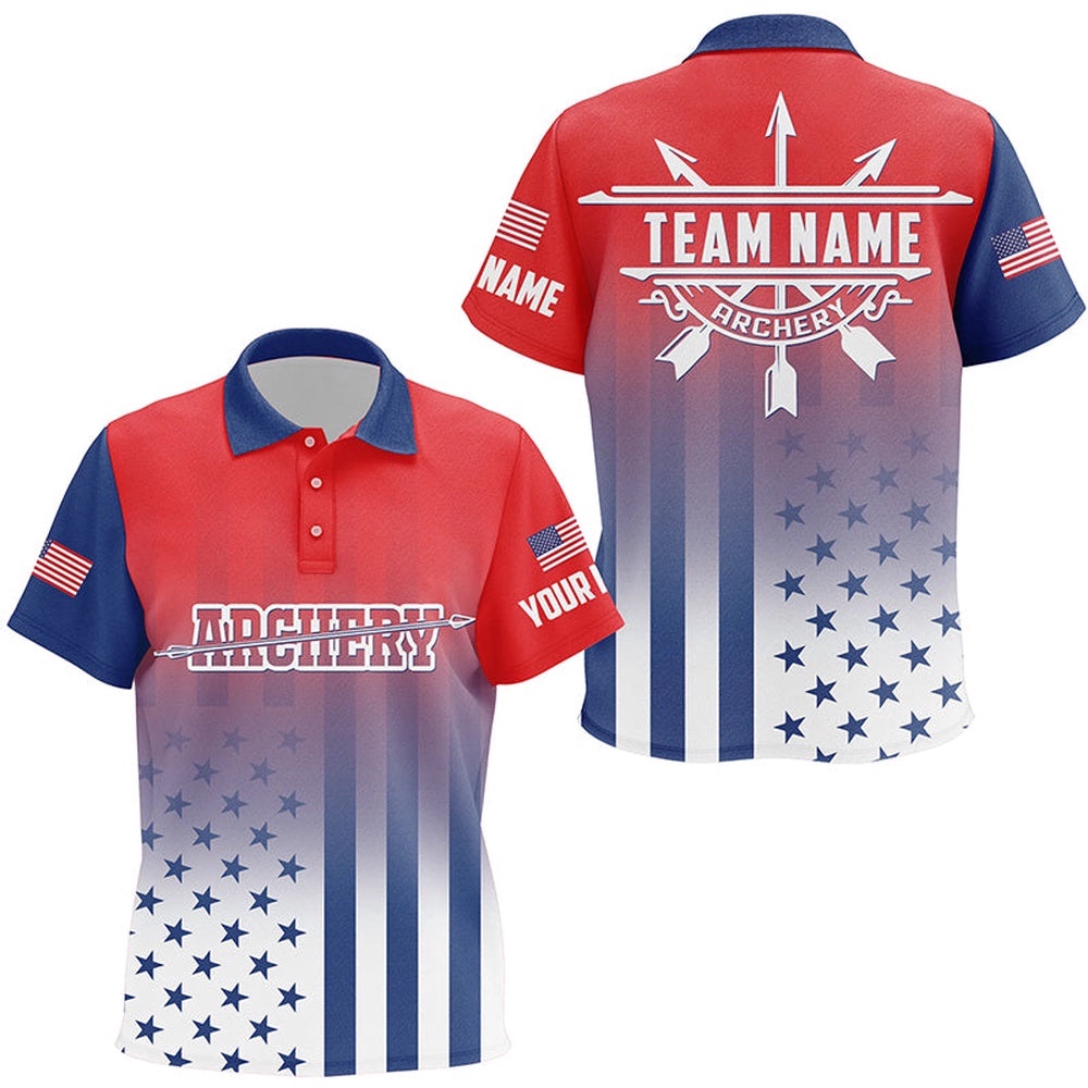 Name US Archery Patriotic Polo Shirts Custom Archery Jersey Shirts For Team, Custom Archery Team Polo Shirt