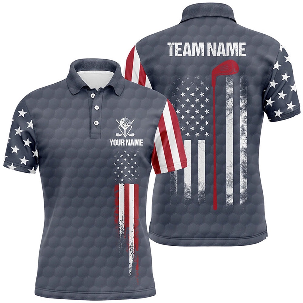 Navy American Flag Men’s Golf Polo Shirts Custom Patriotic Team Golf Shirts For Men Golf Gifts, Golf Polo Shirt, Golf Shirts