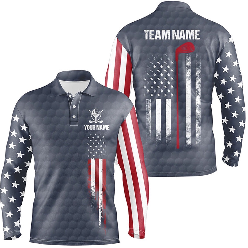 Navy American Flag Men’s Golf Polo Shirts Custom Patriotic Team Golf Shirts For Men Golf Gifts, Golf Polo Shirt, Golf Shirts