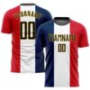 Navy Gold Lines Sublimation Soccer Uniform Jersey, Custom Team Soccer Jersey Shirt Navy Gold Lines Sublimation Soccer Uniform Jersey, Custom Team Soccer Jersey Shirt