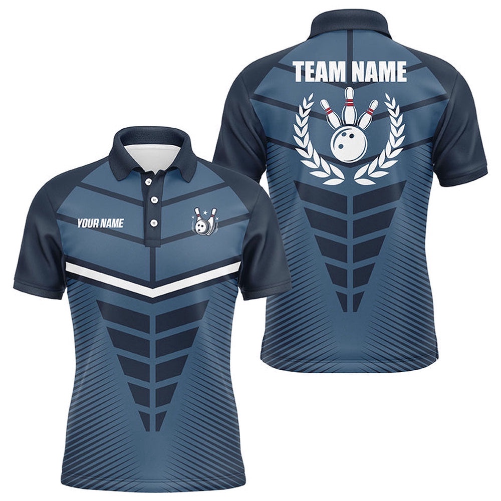 Navy Blue Bowling Team League Polo Shirt Custom Men Bowling Polo Shirt, Gifts For Bowling Team, Personalized Bowling Team Shirt
