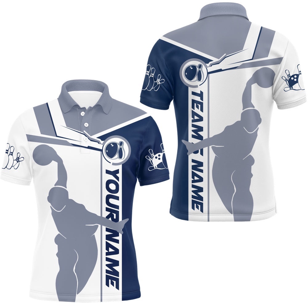Navy Bowling Polo Shirt For Men Bowling Polo Shirt Team League Bowlers, Personalized Bowling Team Shirt
