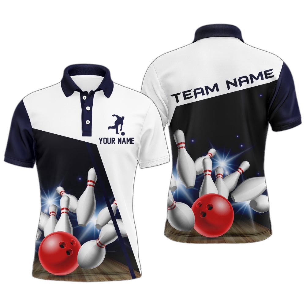 Navy Bowling Polo Shirt Men Bowling Polo Shirt Team League Bowling Shirt, Personalized Bowling Team Shirt