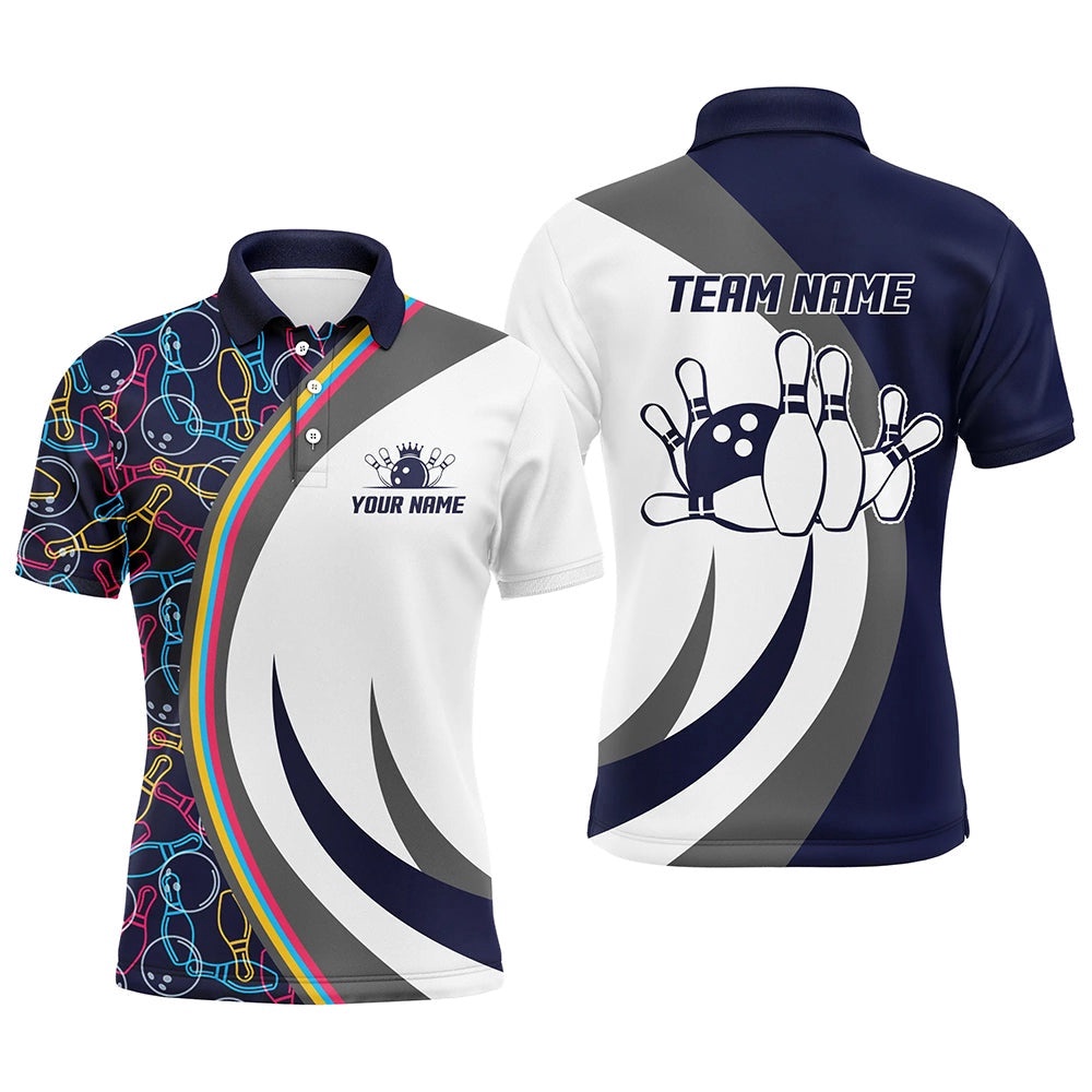 Navy Bowling Polo Shirt Men Custom Bowling Shirt For Men Bowling Polo Shirt For Team Bowling Gift, Personalized Bowling Team Shirt