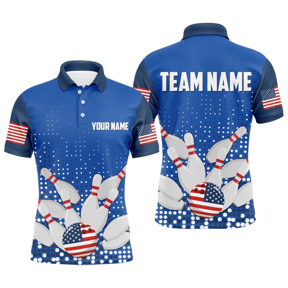 Navy Bowling Shirt Customized Polo Shirt For Men Bowling Team With Name, Personalized Bowling Team Shirt