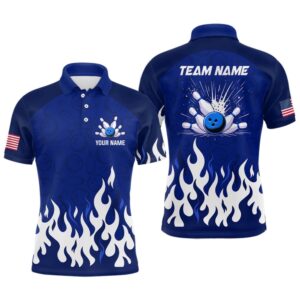 Navy Bowling Shirt Unisex Flame Bowling Polo&hellip;