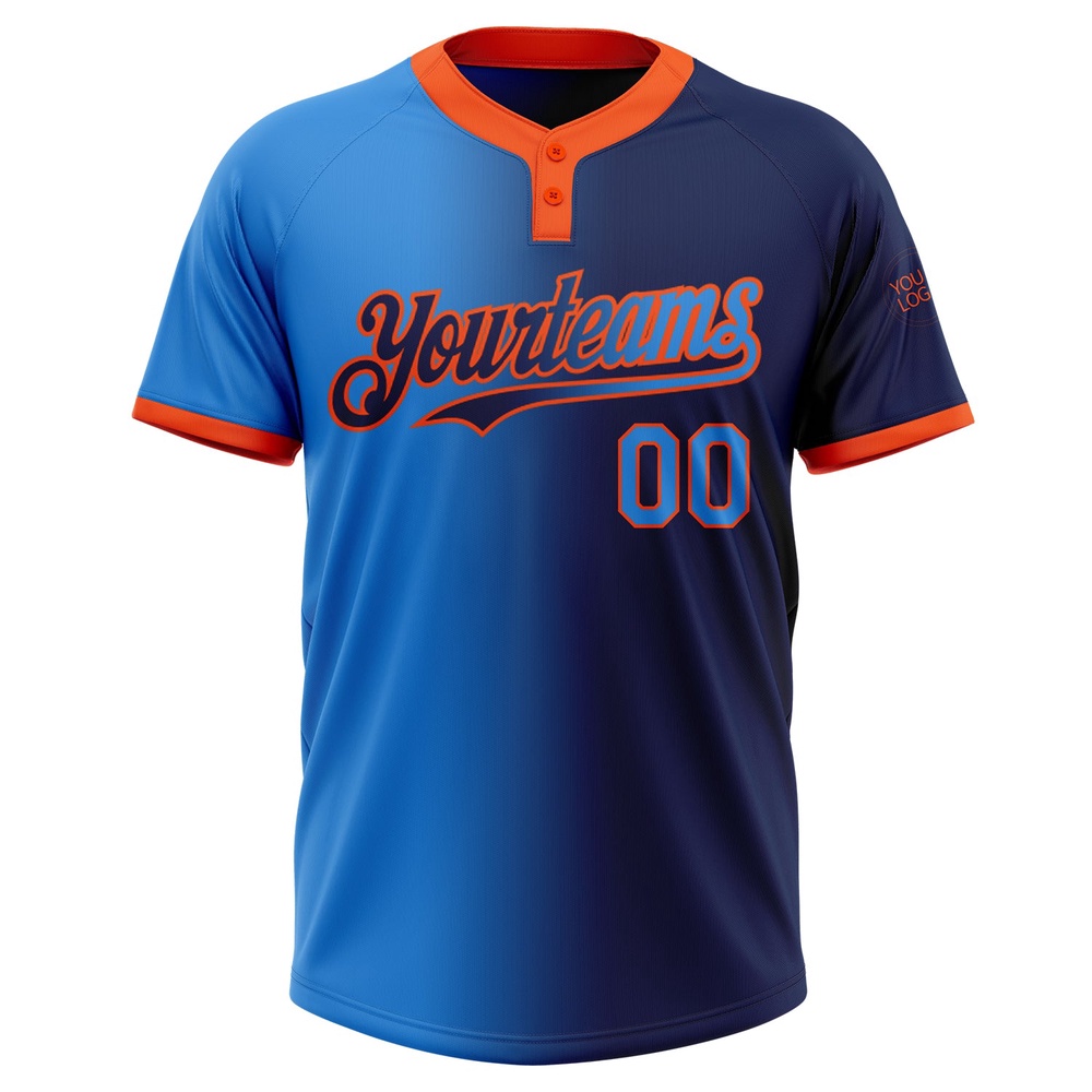 Navy Electric Blue Orange Gradient Fashion Two Button Unisex Softball Jersey, Custom Team Softball Jersey