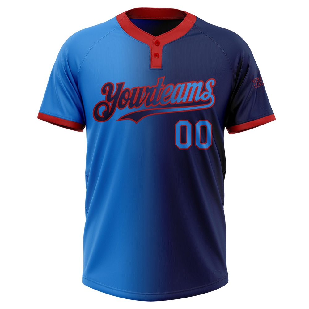 Navy Electric Blue Red Gradient Fashion Two Button Unisex Softball Jersey, Custom Team Softball Jersey