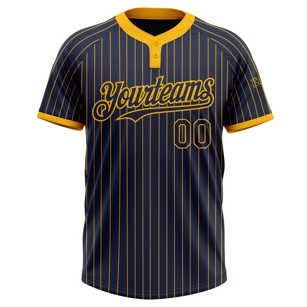 Navy Gold Pinstripe Gold Two Button Unisex Softball Jersey, Custom Team Softball Jersey