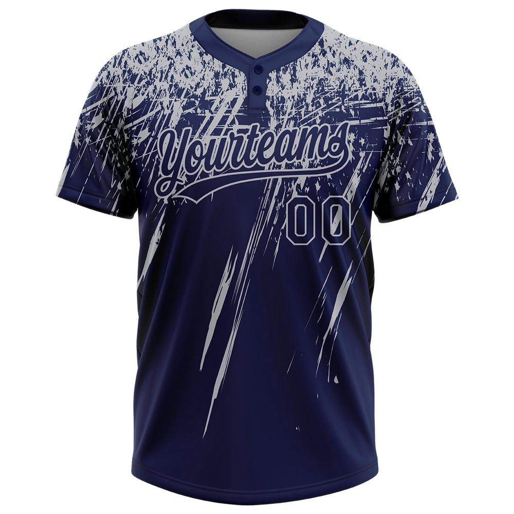 Navy Gray 3D Pattern Abstract Sharp Shape Two Button Unisex Softball Jersey, Custom Team Softball Jersey