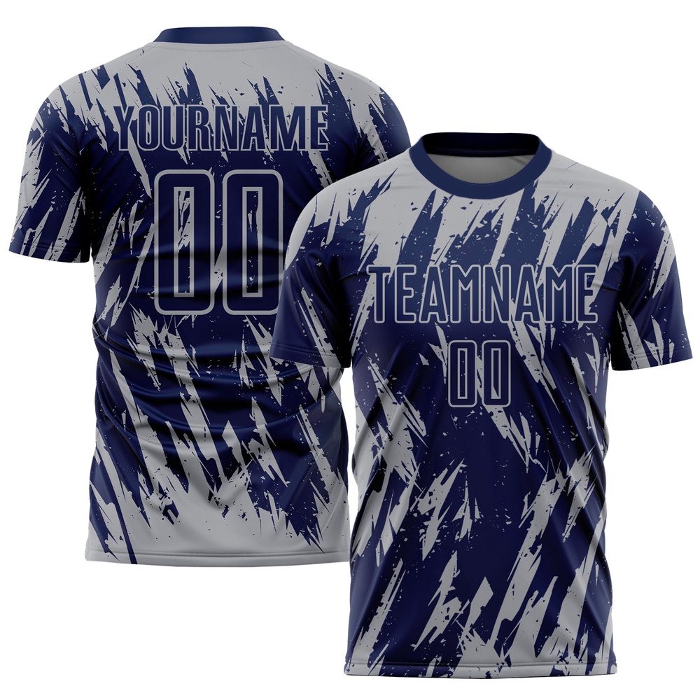 Navy Gray Sublimation Soccer Uniform Jersey, Custom Team Soccer Jersey Shirt Navy Gray Sublimation Soccer Uniform Jersey, Custom Team Soccer Jersey Shirt