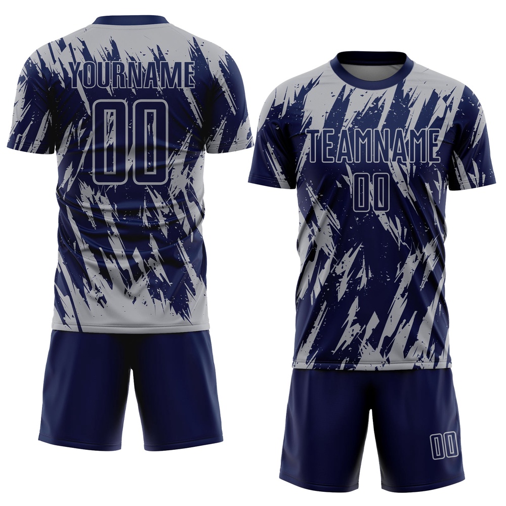 Navy Gray Sublimation Soccer Uniform Jersey, Custom Team Soccer Jersey Shirt Navy Gray Sublimation Soccer Uniform Jersey, Custom Team Soccer Jersey Shirt