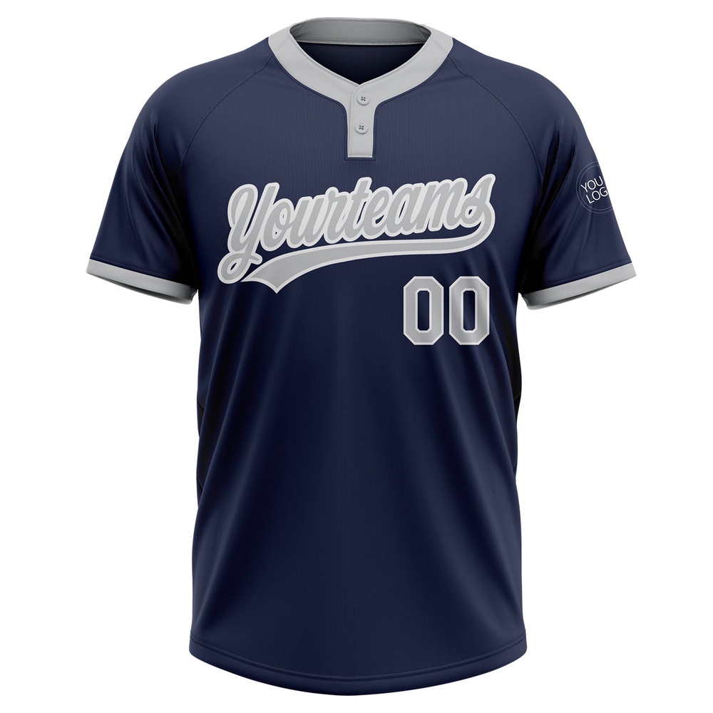 Navy Gray White Two Button Unisex Softball Jersey, Custom Team Softball Jersey