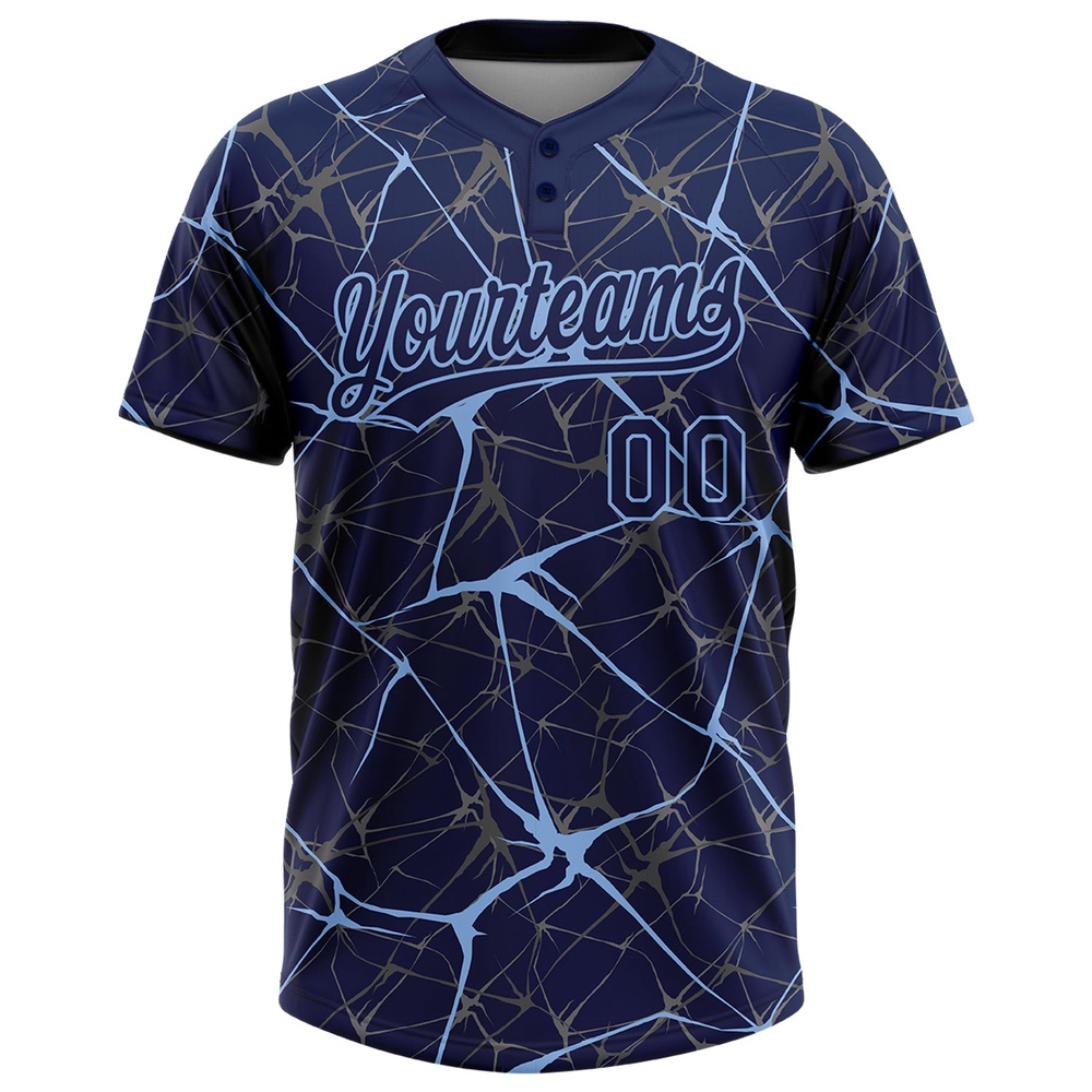 Navy Light Blue 3D Pattern Abstract Network Two Button Unisex Softball Jersey, Custom Team Softball Jersey