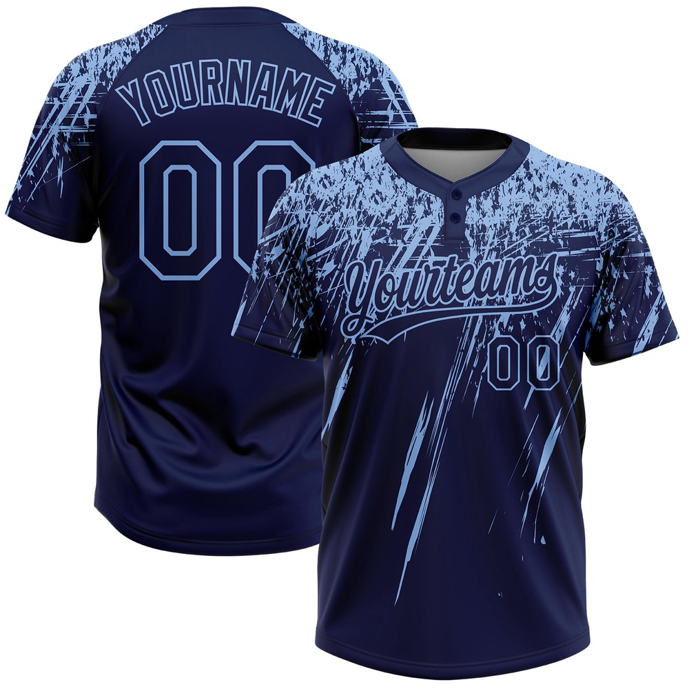 Navy Light Blue 3D Pattern Abstract Sharp Shape Two Button Unisex Softball Jersey, Custom Team Softball Jersey