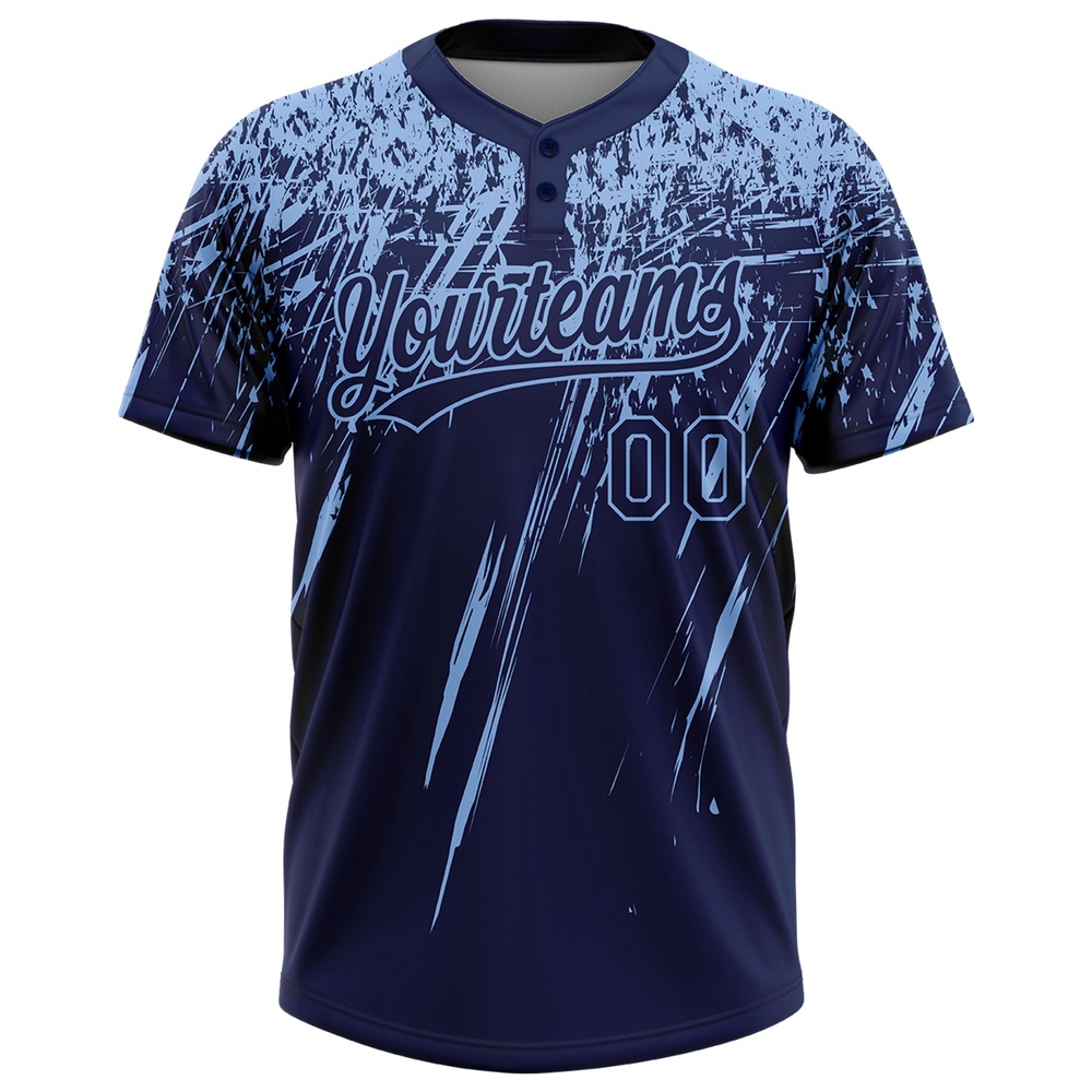 Navy Light Blue 3D Pattern Abstract Sharp Shape Two Button Unisex Softball Jersey, Custom Team Softball Jersey