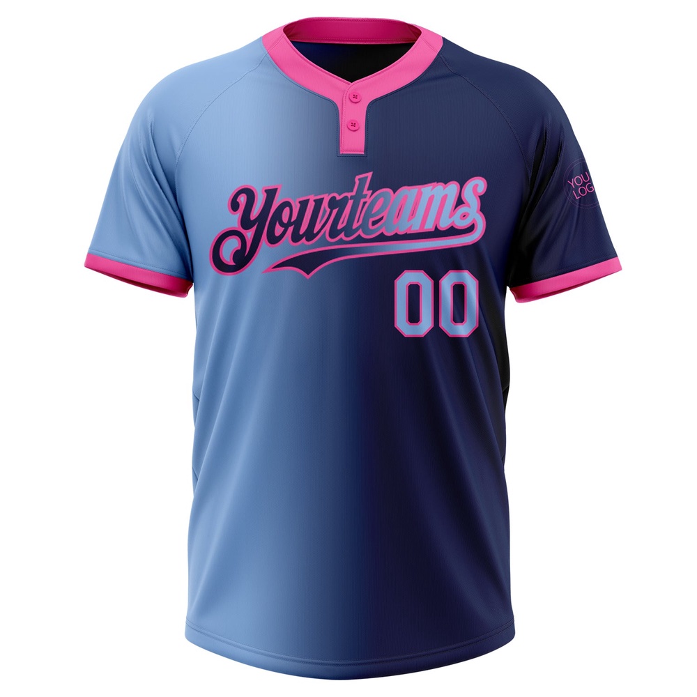 Navy Light Blue Pink Gradient Fashion Two Button Unisex Softball Jersey, Custom Team Softball Jersey