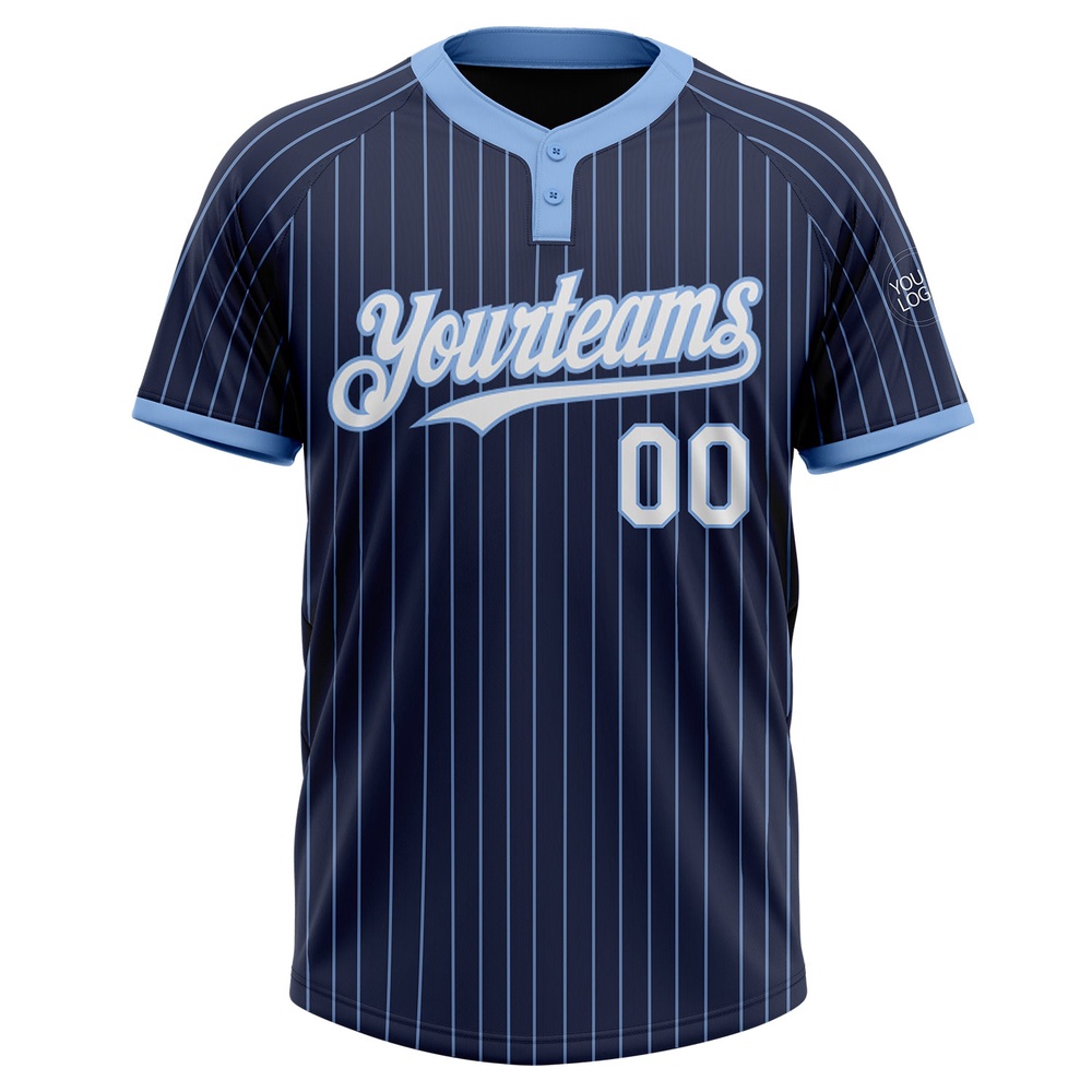 Navy Light Blue Pinstripe White Two Button Unisex Softball Jersey, Custom Team Softball Jersey