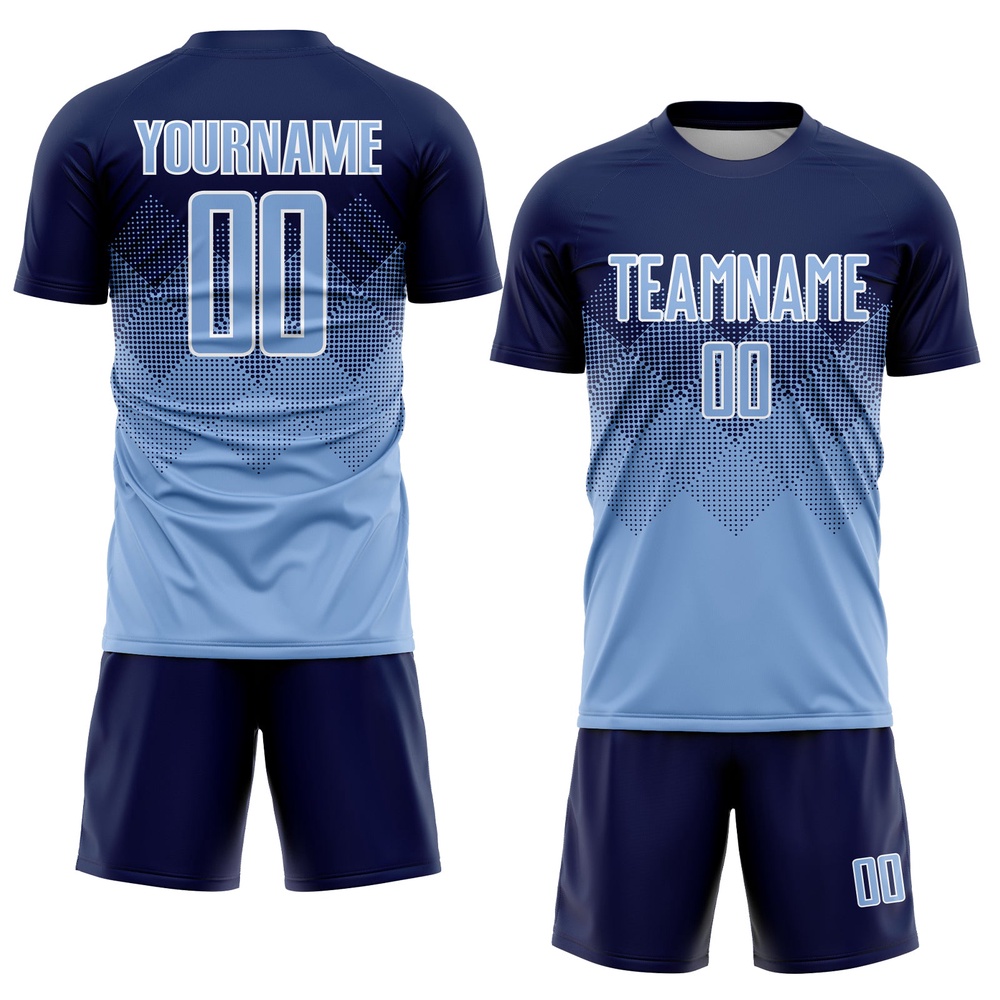 Navy Light Blue White Sublimation Soccer Uniform Jersey, Custom Team Soccer Jersey Shirt