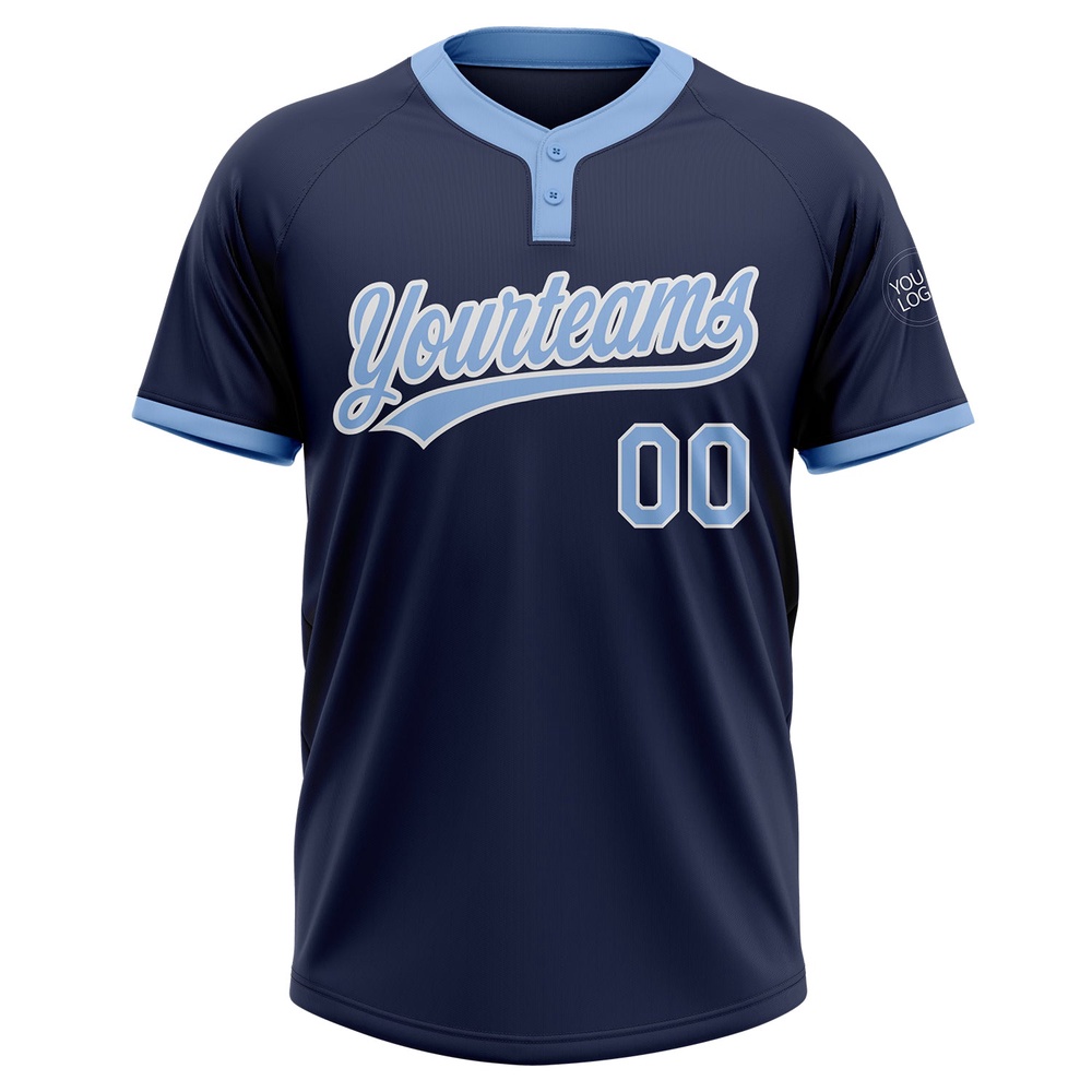 Navy Light Blue White Two Button Unisex Softball Jersey, Custom Team Softball Jersey