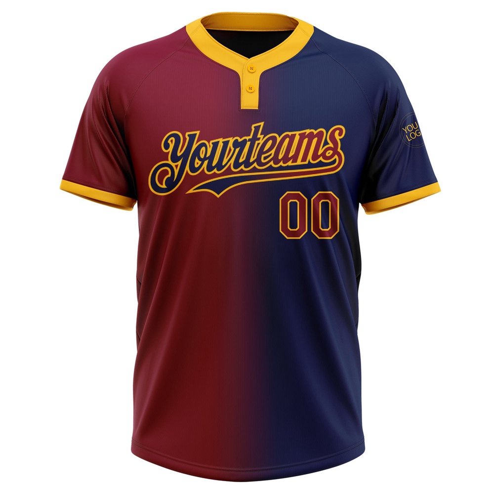Navy Maroon Gold Gradient Fashion Two Button Unisex Softball Jersey, Custom Team Softball Jersey