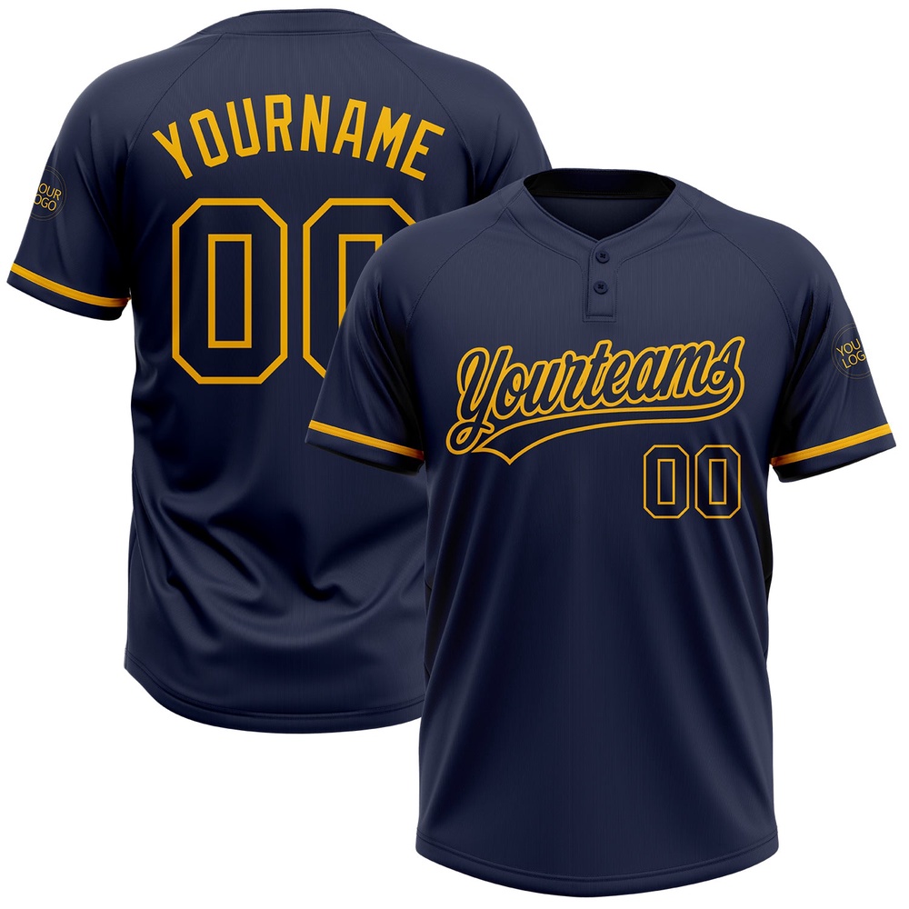 Navy Navy Gold Two Button Unisex Softball Jersey, Custom Team Softball Jersey