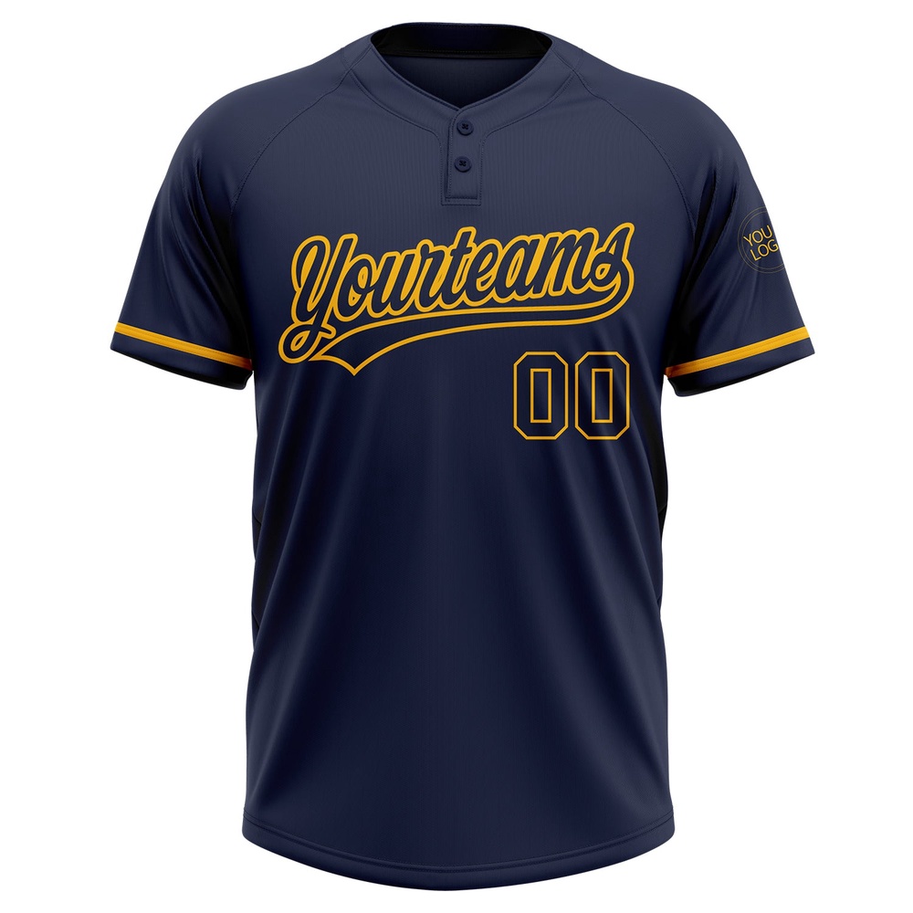 Navy Navy Gold Two Button Unisex Softball Jersey, Custom Team Softball Jersey