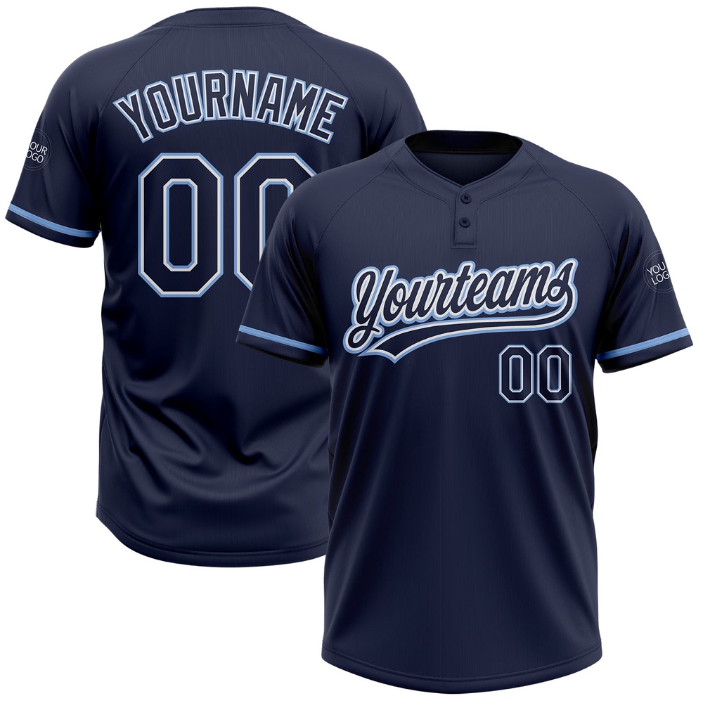 Navy Navy Light Blue Two Button Unisex Softball Jersey, Custom Team Softball Jersey