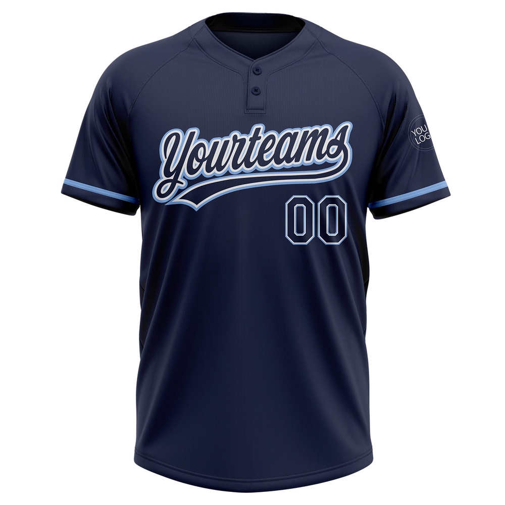 Navy Navy Light Blue Two Button Unisex Softball Jersey, Custom Team Softball Jersey