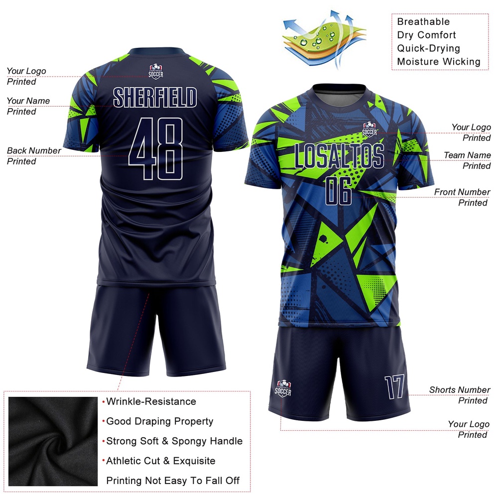 Navy Navy Neon Green Sublimation Soccer Uniform Jersey, Custom Team Soccer Jersey Shirt Navy Navy Neon Green Sublimation Soccer Uniform Jersey, Custom Team Soccer Jersey Shirt