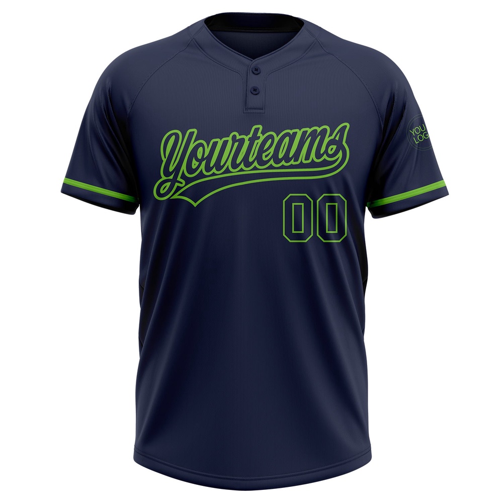 Navy Navy Neon Green Two Button Unisex Softball Jersey, Custom Team Softball Jersey