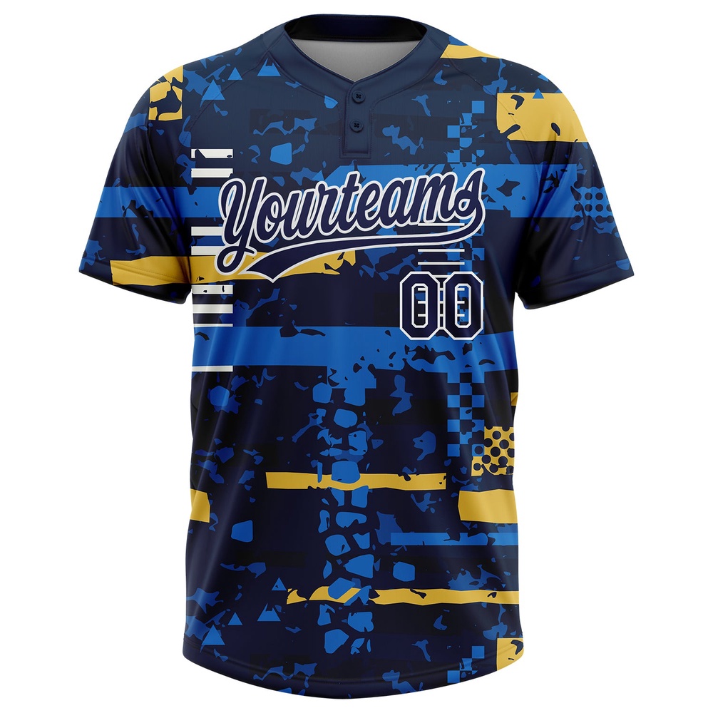 Navy Navy Royal Gold 3D Pattern Two Button Unisex Softball Jersey, Custom Team Softball Jersey Navy Navy Royal Gold 3D Pattern Two Button Unisex Softball Jersey, Custom Team Softball Jersey