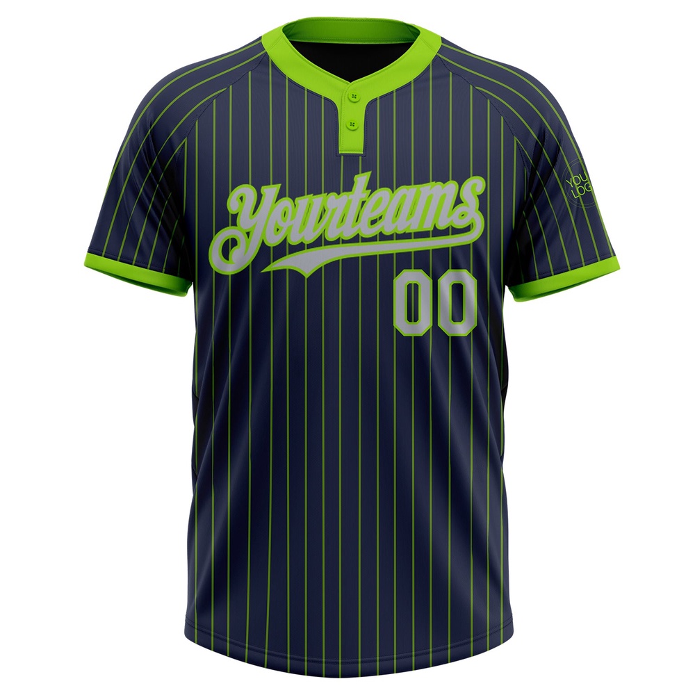 Navy Neon Green Pinstripe Gray Two Button Unisex Softball Jersey, Custom Team Softball Jersey Navy Neon Green Pinstripe Gray Two Button Unisex Softball Jersey, Custom Team Softball Jersey