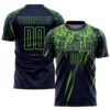 Navy Neon Green Pinstripe Fade Fashion Sublimation Soccer Uniform Jersey, Custom Team Soccer Jersey Shirt