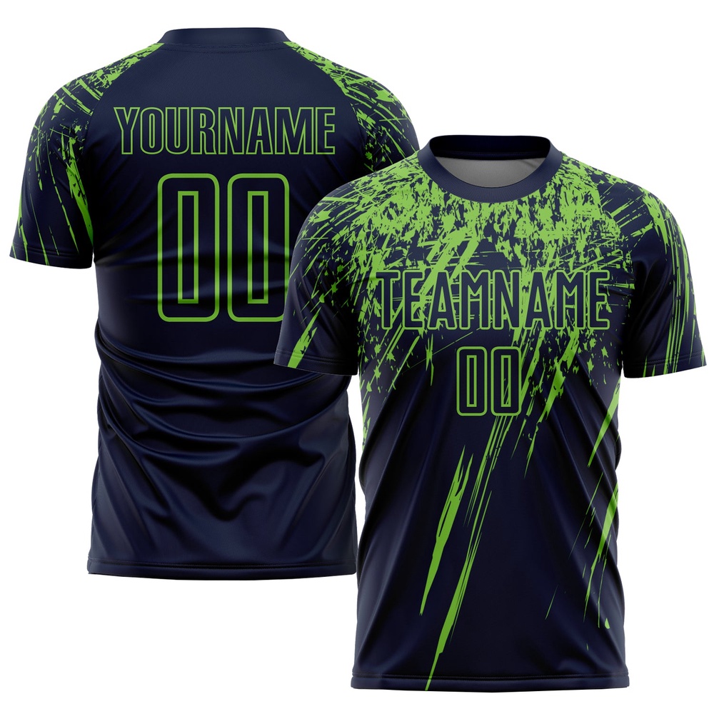 Navy Neon Green Sublimation Soccer Uniform Jersey, Custom Team Soccer Jersey Shirt Navy Neon Green Sublimation Soccer Uniform Jersey, Custom Team Soccer Jersey Shirt