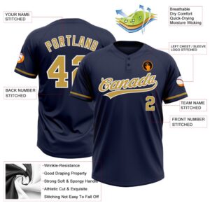 Navy Old Gold White Two Button Unisex Softball Jersey Custom Team Softball Jersey 3 ingzgj.jpg
