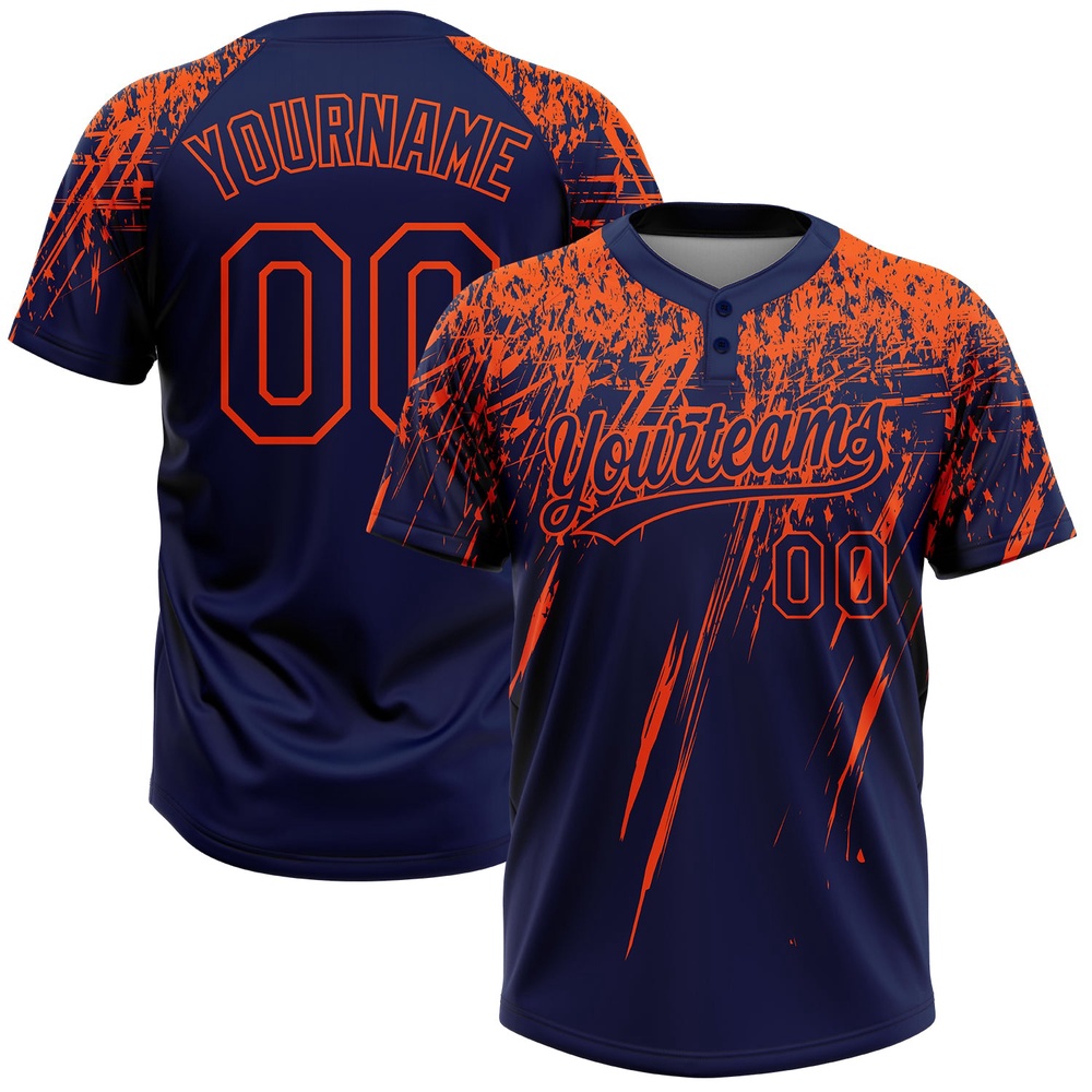 Navy Orange 3D Pattern Abstract Sharp Shape Two Button Unisex Softball Jersey, Custom Team Softball Jersey Navy Orange 3D Pattern Abstract Sharp Shape Two Button Unisex Softball Jersey, Custom Team Softball Jersey