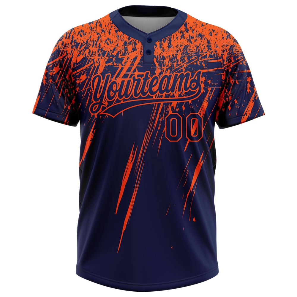 Navy Orange 3D Pattern Abstract Sharp Shape Two Button Unisex Softball Jersey, Custom Team Softball Jersey Navy Orange 3D Pattern Abstract Sharp Shape Two Button Unisex Softball Jersey, Custom Team Softball Jersey