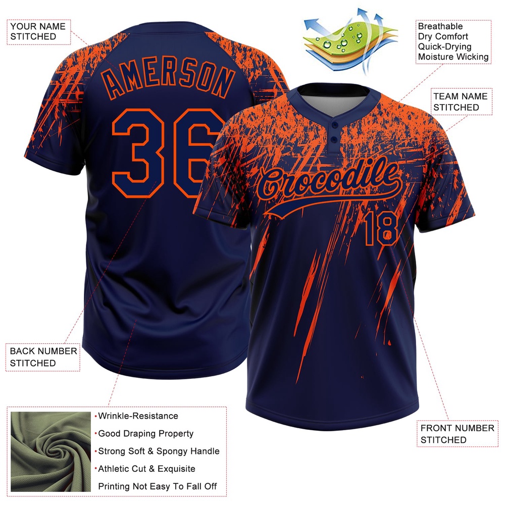 Navy Orange 3D Pattern Abstract Sharp Shape Two Button Unisex Softball Jersey, Custom Team Softball Jersey Navy Orange 3D Pattern Abstract Sharp Shape Two Button Unisex Softball Jersey, Custom Team Softball Jersey