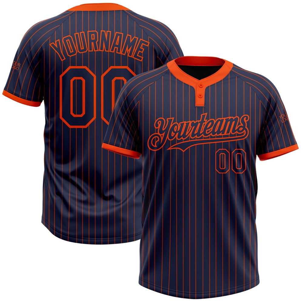 Navy Orange Pinstripe Orange Two Button Unisex Softball Jersey, Custom Team Softball Jersey Navy Orange Pinstripe Orange Two Button Unisex Softball Jersey, Custom Team Softball Jersey