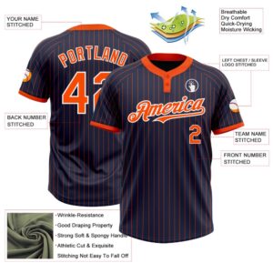 Navy Orange Pinstripe White Two Button Unisex Softball Jersey Custom Team Softball Jersey 3 wnonqg.jpg